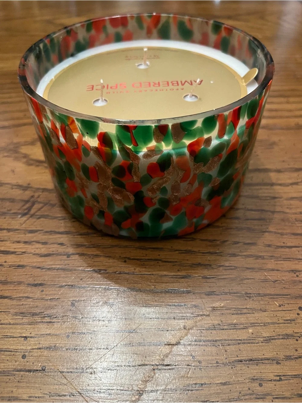 Zodax Spangled Glass Ambered Spice Scented Candle - Red, Green & Gold